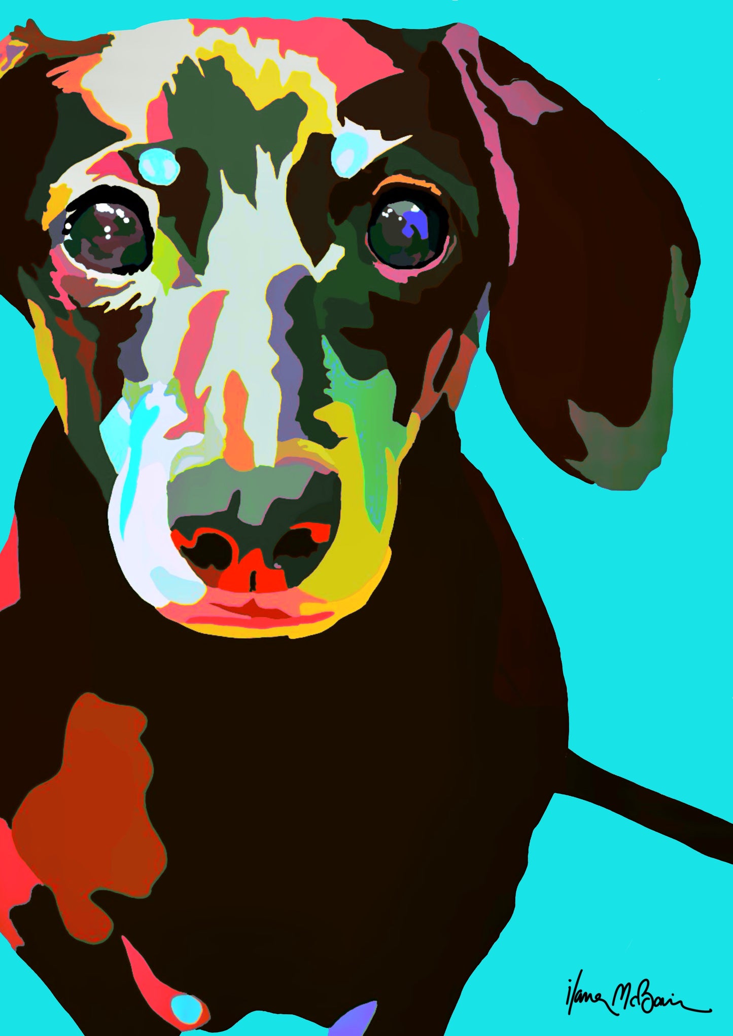 Dachshund Skittles - Blue - Contemporary Digital Pop Art