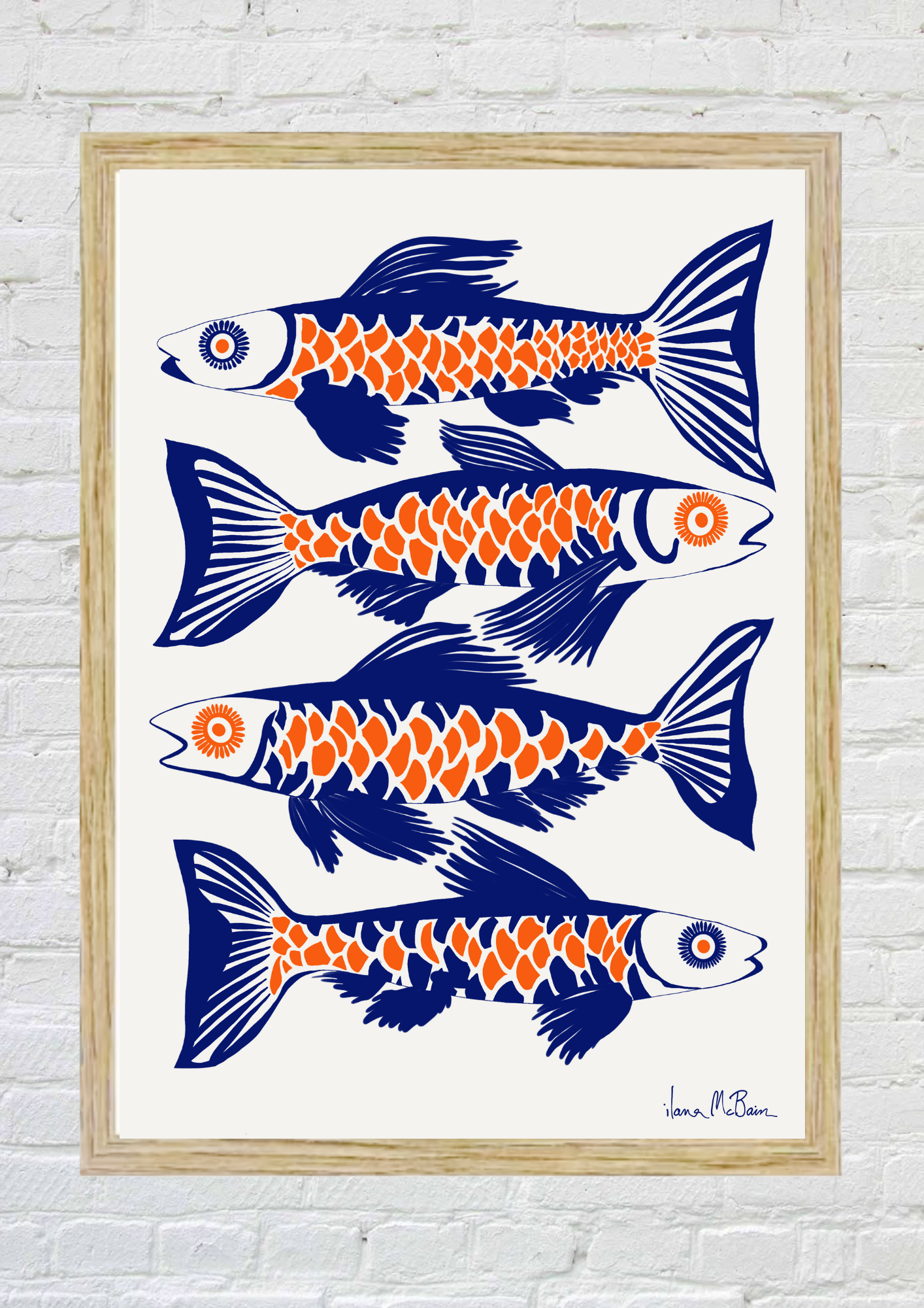 Opulent Currents - Fish Art Print - Blue / Orange