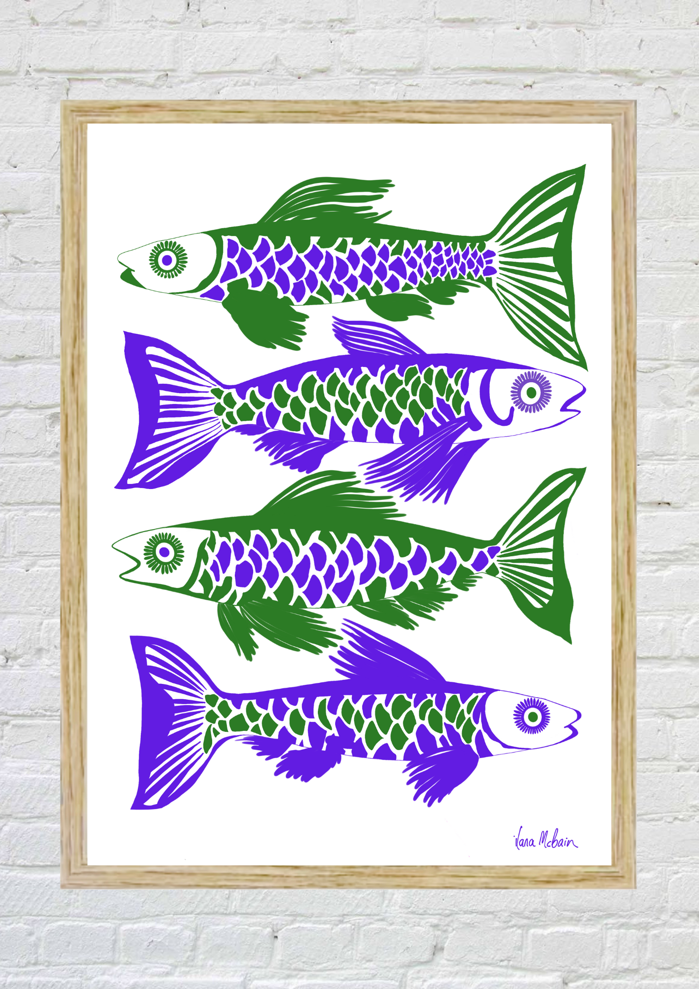 Opulent Currents - Fish Art Print - Green / Purple