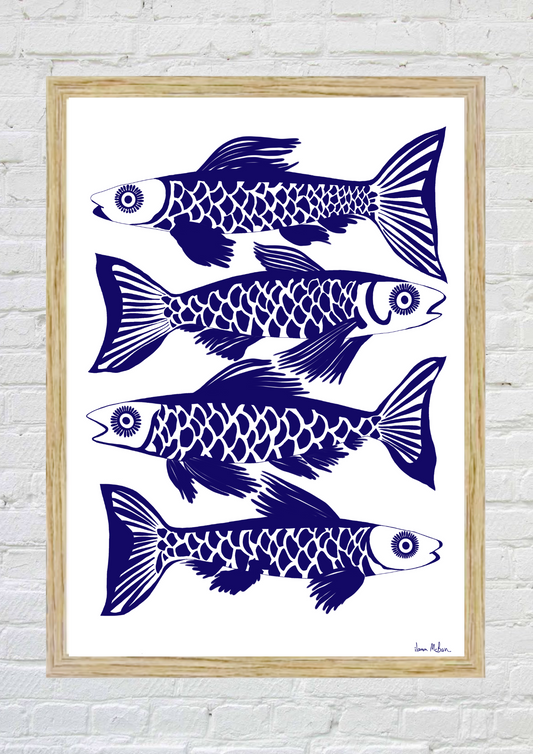 Opulent Currents - Fish Art Print - Navy 