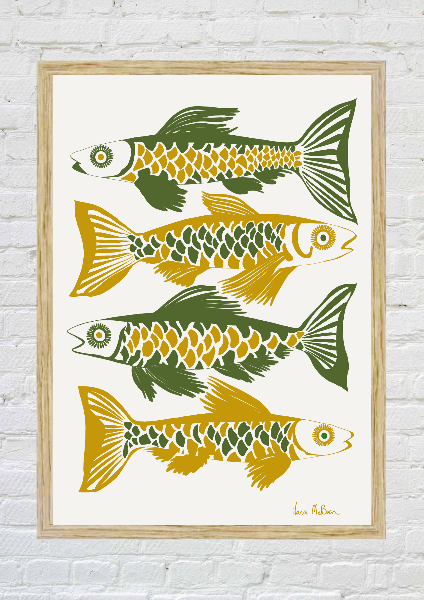 Opulent Currents - Fish Art Print - Olive / Ochre