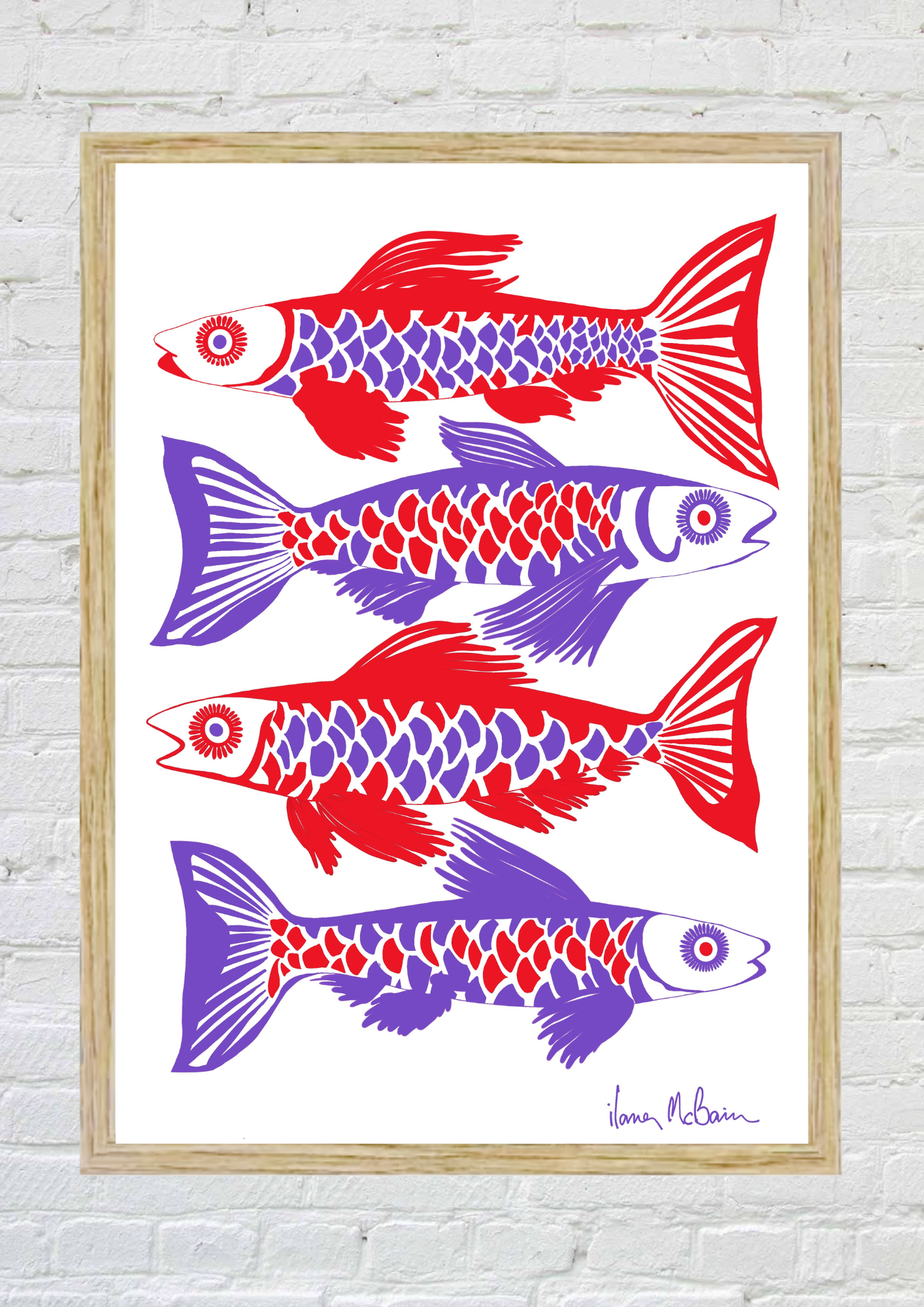 Opulent Currents - Fish Art Print - Red / Purple