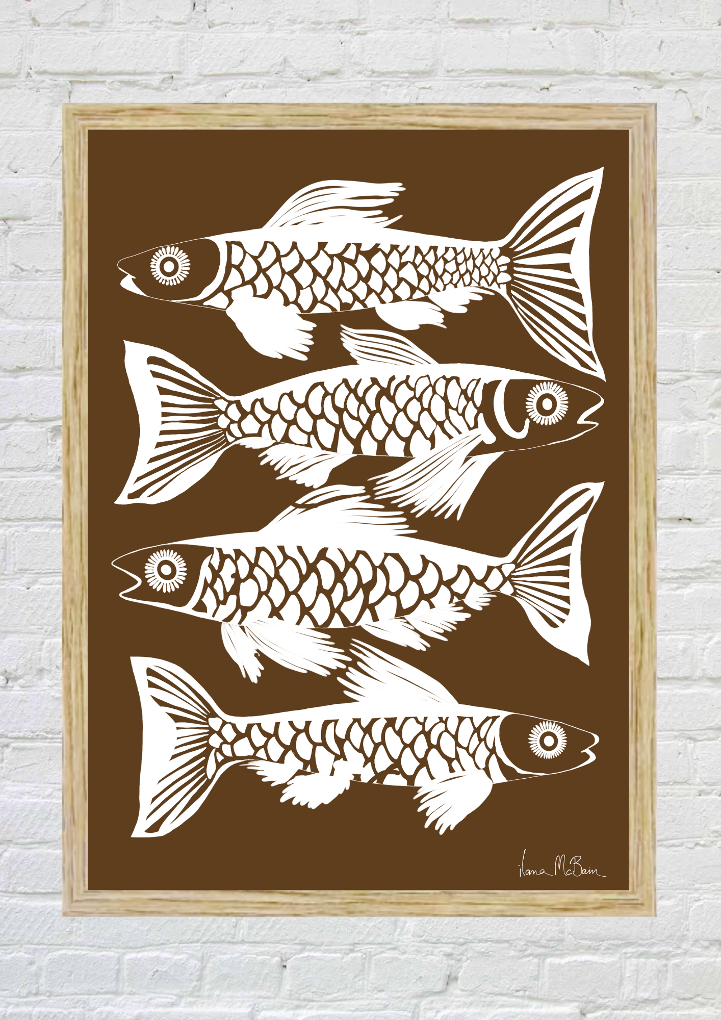 Opulent Currents - Fish Art Print - White / Latte