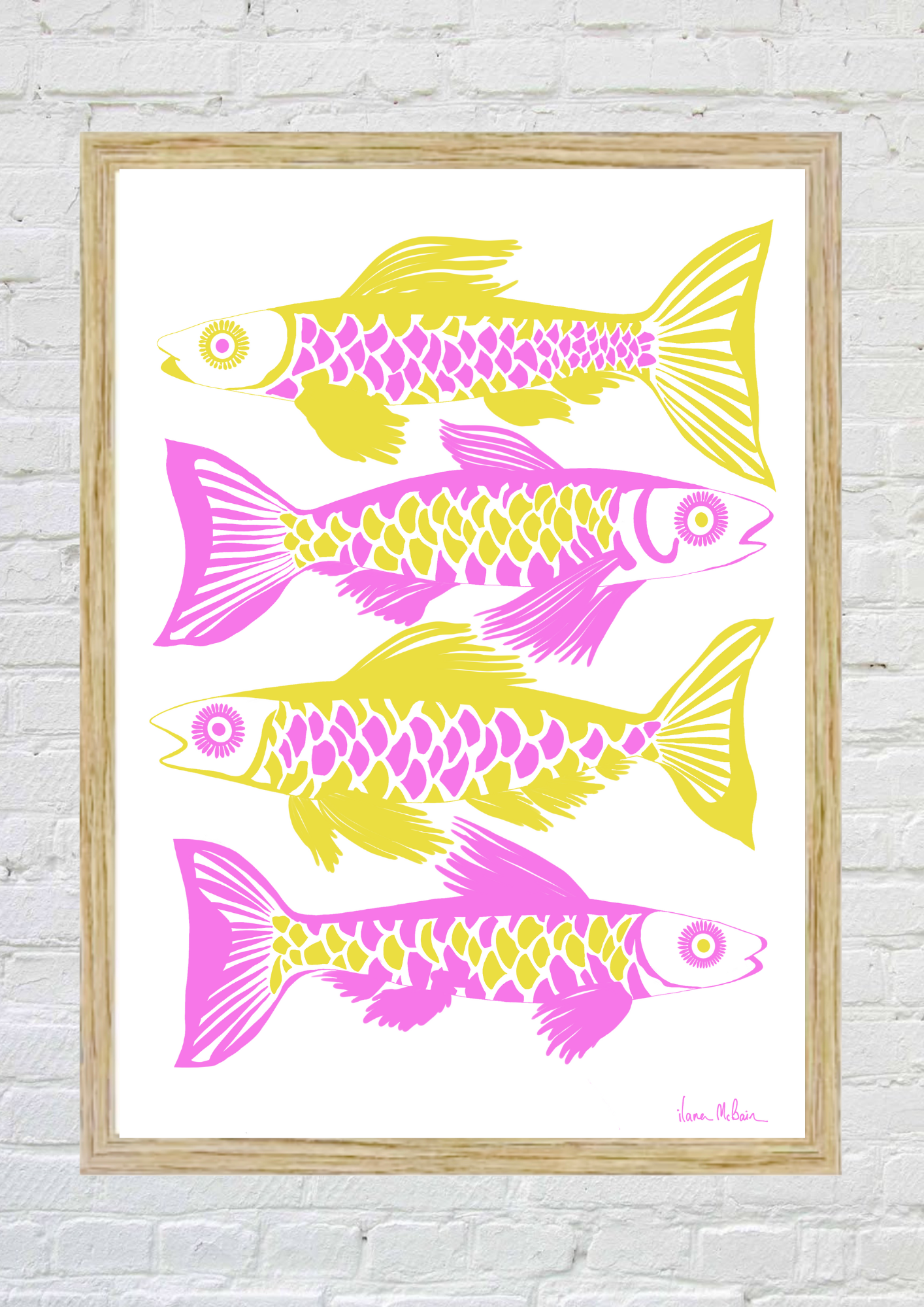 Opulent Currents - Fish Art Print - Yellow / Pink