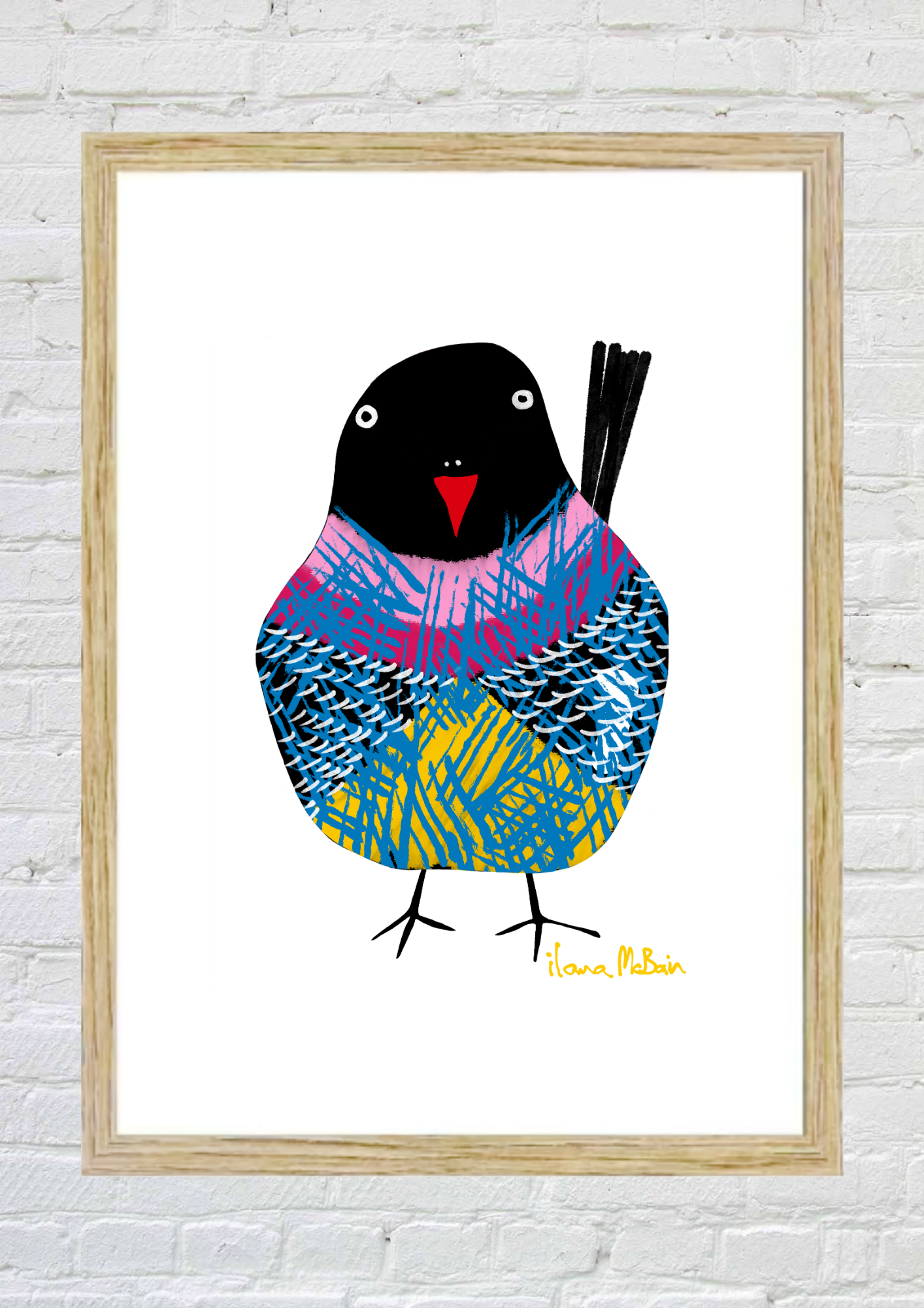 Ethereal Wings – Bird Art Print - The Bird Who Dared to Shine In a Birch Frame