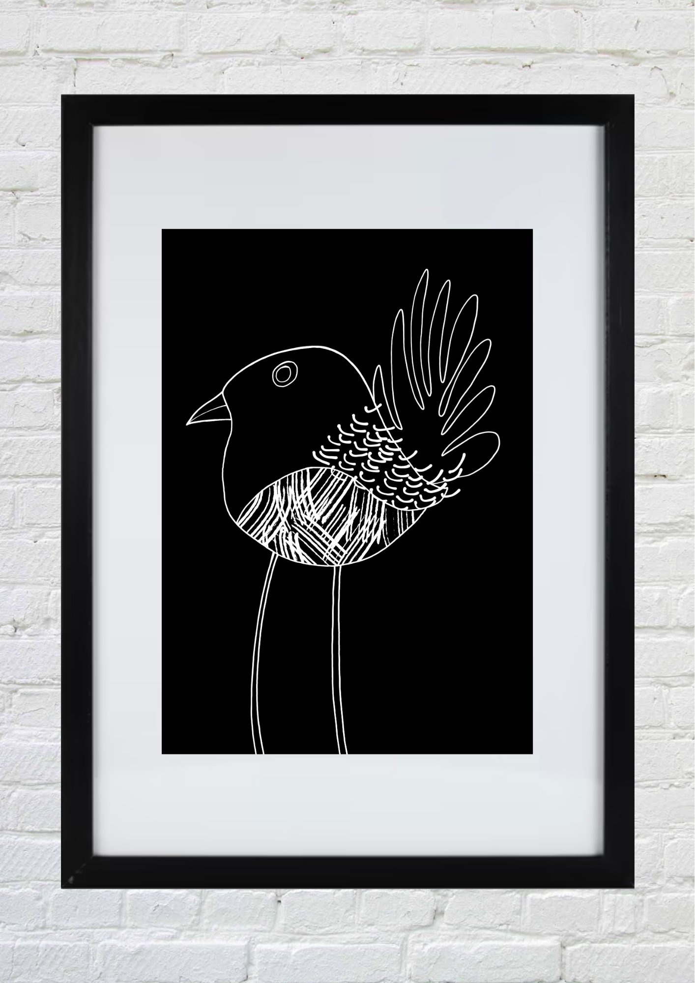 Feathered Serenity – Bird Art Print - The Gentle Beauty of the Sky White Bird On Black Background